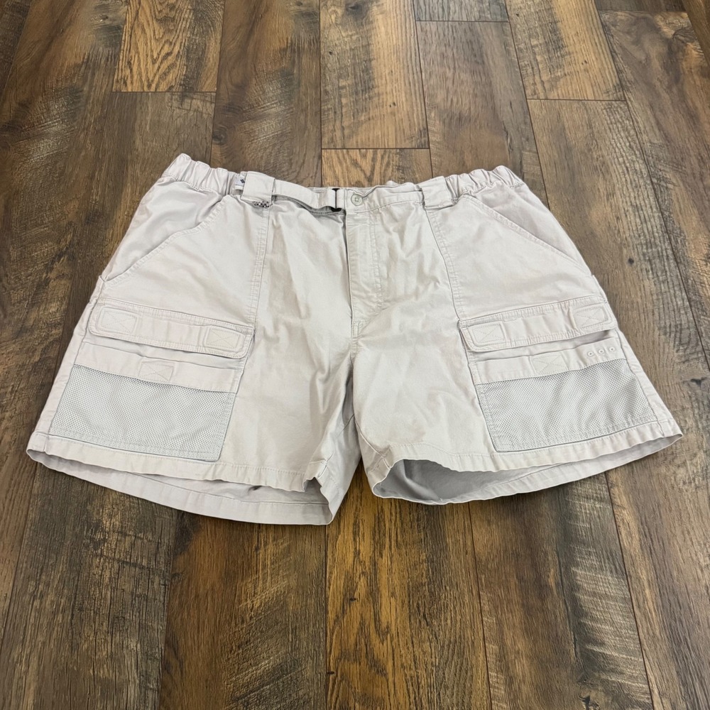 Columbia PFG Mens XXL Cargo Shorts Gray Elastic Waist Belted Fishing Gorpcore